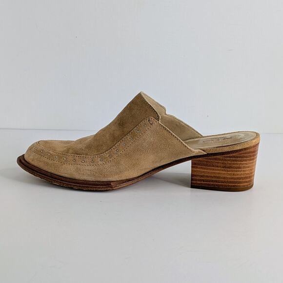 rag & bone Mules Weiss Shoes Womens 37.5 Tan Suede Leather Studded Slip On Heels - Picture 7 of 13
